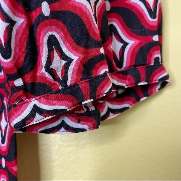 Ann Taylor Red Geometric Print Cotton Button Down Shirt - Picture 4 of 8